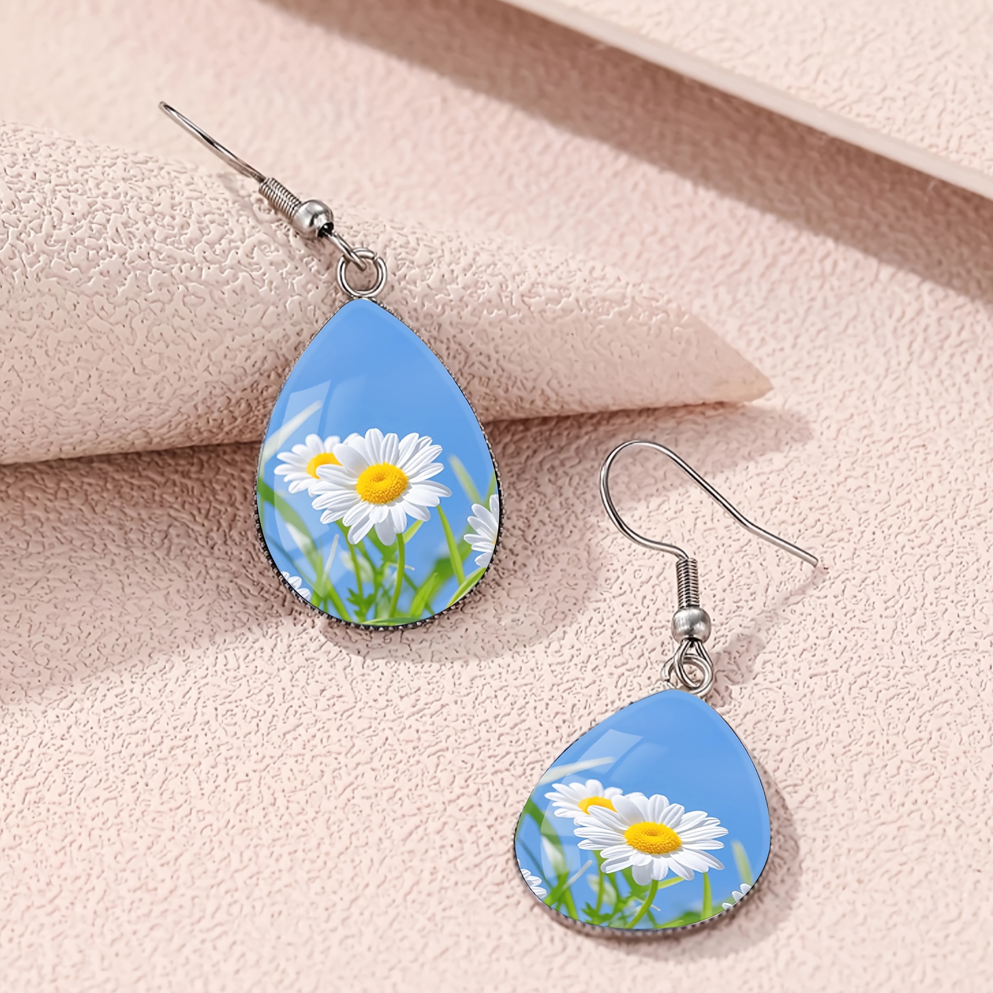 Pure White Petal Pattern Stainless Steel Water Drop Earrings